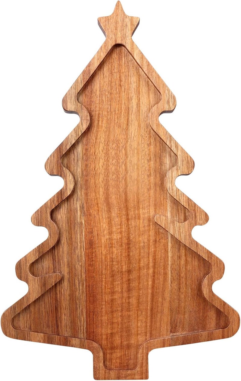 Gtencemen Acacia Wood Christmas Tree Tray - Decorative Serving Platter, Festive Plate, Xmas Dish & Wooden Charcuterie Board for Holiday Gift, Cheese, Fruit, Veggie & Cookie, Food, Snack, 16” x 10” - Image 1